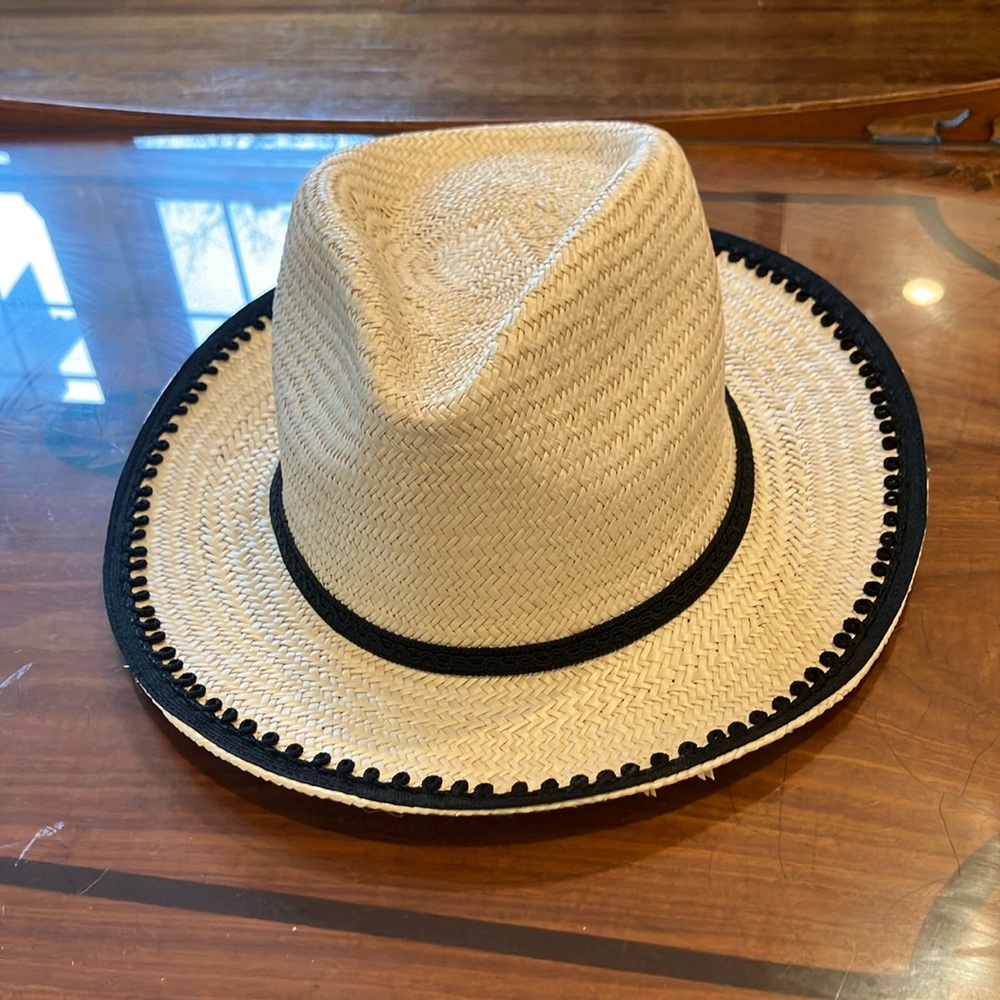 Stylish Tan Fedora Hat with Black Trim